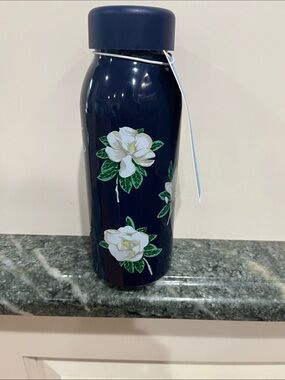 Draper James Navy Floral Insulated Bottle with White Magnolia Print